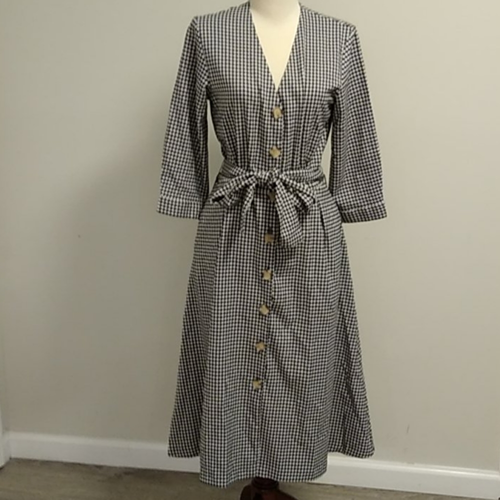 Mango plaid checkered black white retro dress